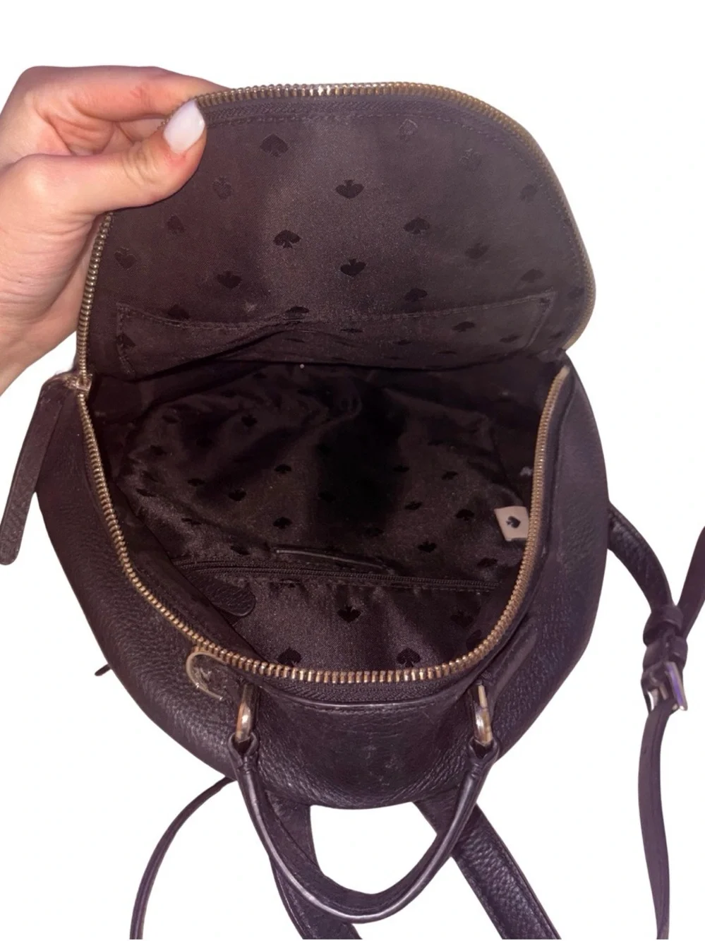 kate spade Black Pebbled Leather Small Backpack with Front Zip Pocket